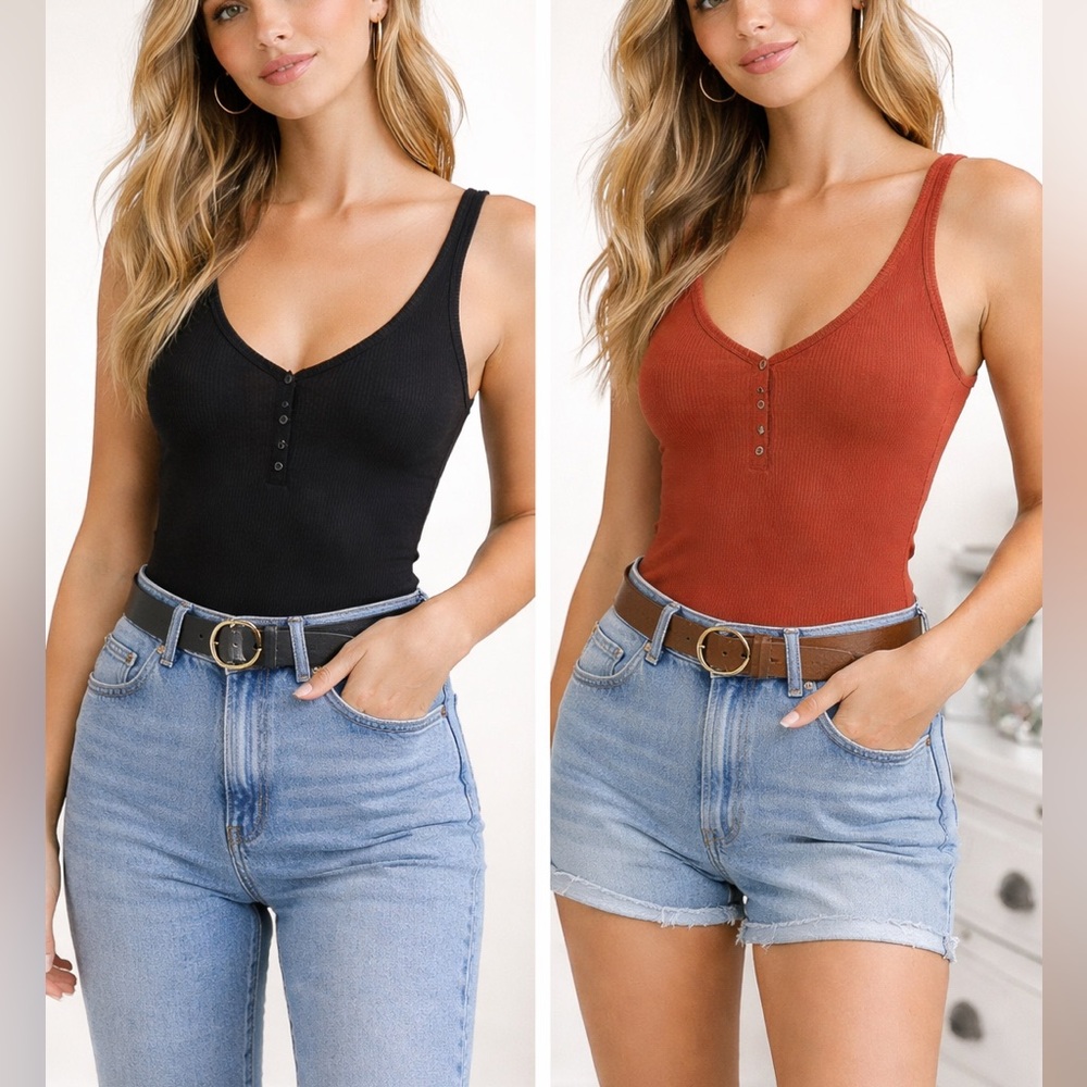 Abercrombie & Fitch Ribbed Bodysuit Set BOTH Black & Paprika | Size L